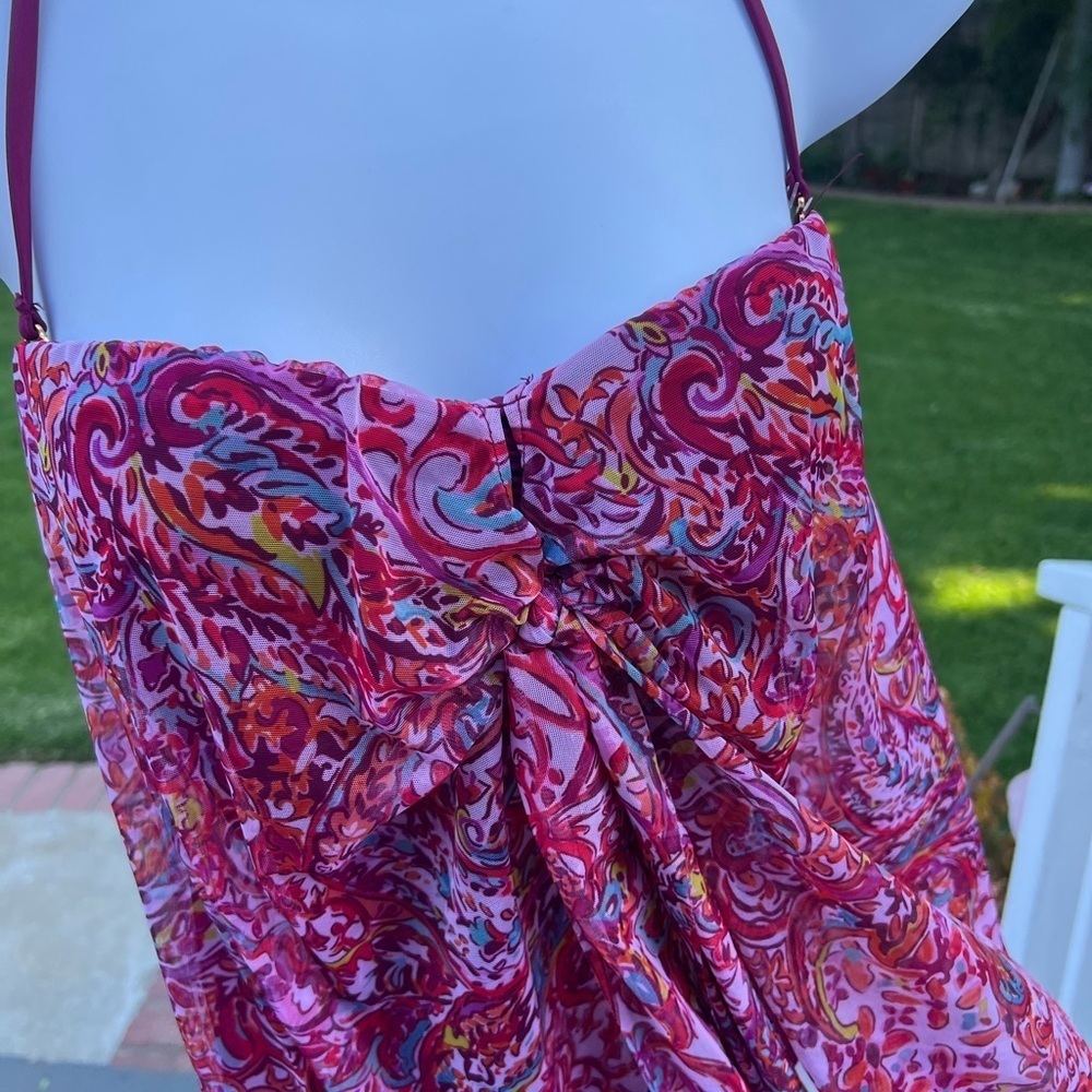 Ralph Lauren Pink and Red One-Piece Swimsuit with Gathered Front - Picture 8 of 11